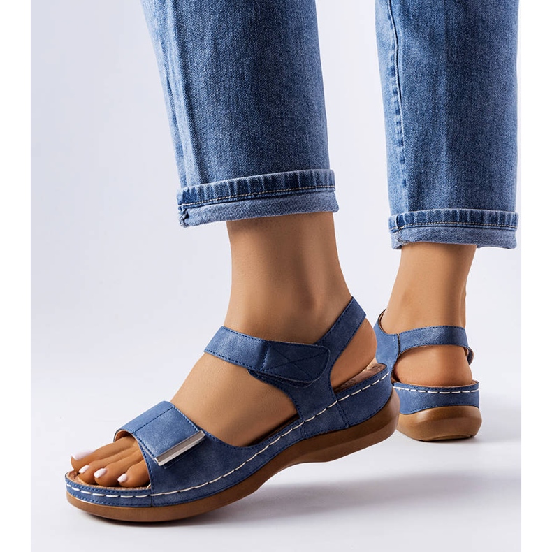 Sandalias de cuña baja azul marino de Vallis 1