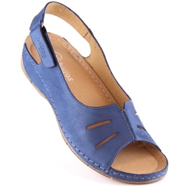 Cómodas sandalias de piel para mujer con velcro Helios 117 azul 1