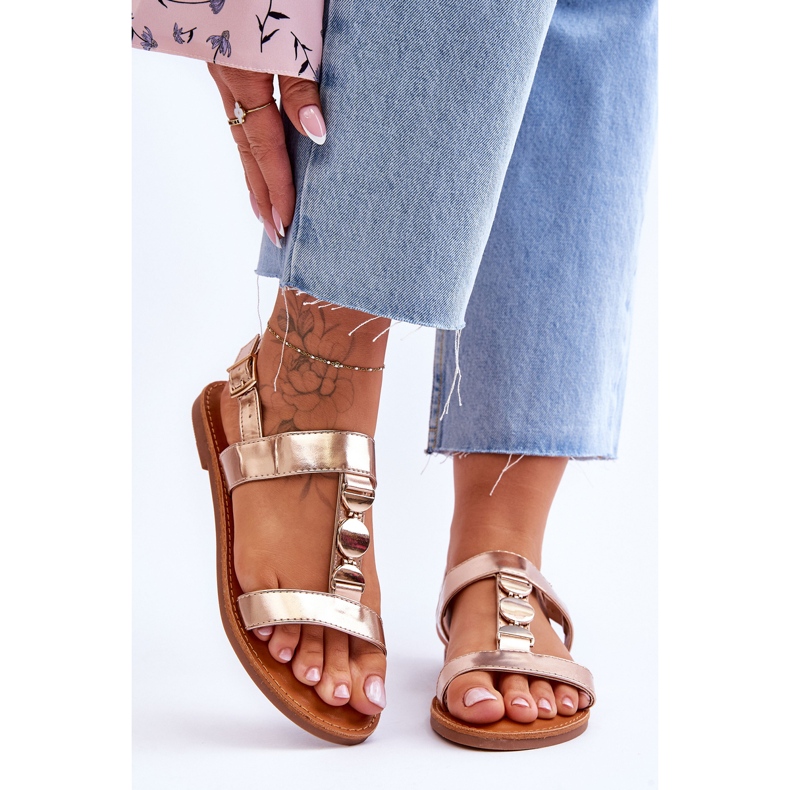 Sandalias Mujer Planas Con Cinturón Decorativo Baya Dorada dorado 1