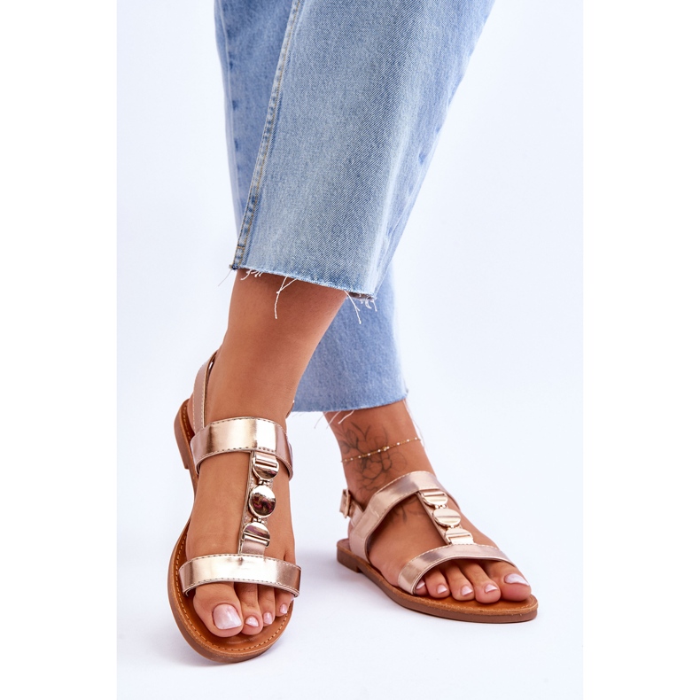 Sandalias Mujer Planas Con Cinturón Decorativo Baya Dorada dorado 2