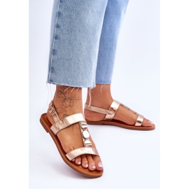 Sandalias Mujer Planas Con Cinturón Decorativo Baya Dorada dorado 3