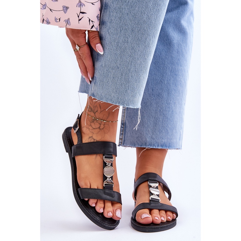 Sandalias De Mujer Planas Con Tira Decorativa Black Berry negro 1