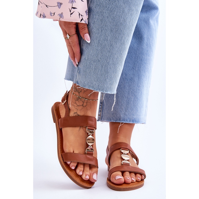 Sandalias Planas De Mujer Con Tira Decorativa Marrón Baya 1