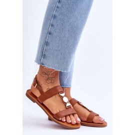 Sandalias Planas De Mujer Con Tira Decorativa Marrón Baya 6