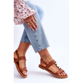 Sandalias Planas De Mujer Con Tira Decorativa Marrón Baya 5