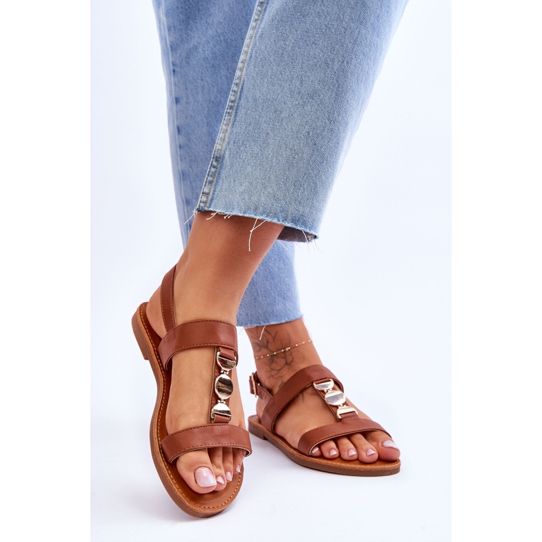 Sandalias Planas De Mujer Con Tira Decorativa Marrón Baya 2