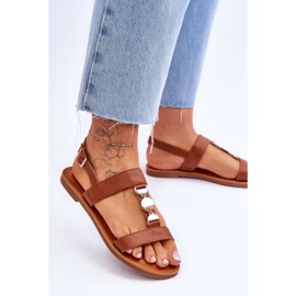 Sandalias Planas De Mujer Con Tira Decorativa Marrón Baya 3