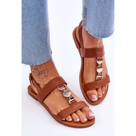 Sandalias Planas De Mujer Con Tira Decorativa Marrón Baya 4