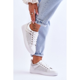 Zapatillas Deportivas Clásicas Con Patrón Calado Blanco Y Plata Happier 4