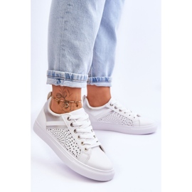 Zapatillas Deportivas Clásicas Con Patrón Calado Blanco Y Plata Happier 2