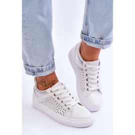 Zapatillas Deportivas Clásicas Con Patrón Calado Blanco Y Plata Happier 3
