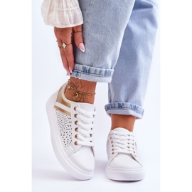 Zapatillas Deportivas Clasicas Con Estampado Calado Blanco Y Dorado Happier 1