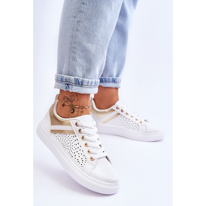 Zapatillas Deportivas Clasicas Con Estampado Calado Blanco Y Dorado Happier 2