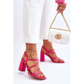 Sandalias De Piel Con Tacón Florentina Fucsia rosa 2