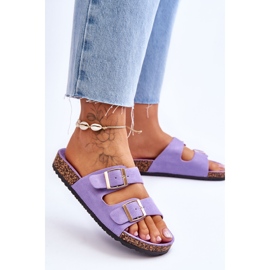 FB2 Sandalias De Mujer En Plataforma De Corcho Con Rayas Morado Doretta violeta 2