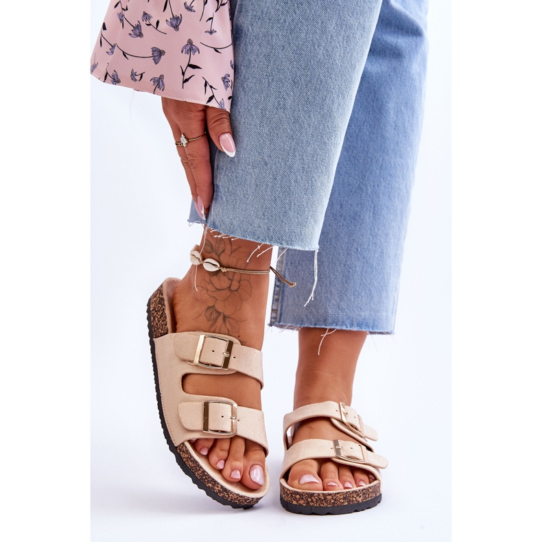 FB2 Sandalias De Mujer En Plataforma De Corcho Con Rayas Beige Doretta 1