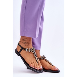 Sandalias Mujer Chanclas Con Piedras Negro Lenisa 6