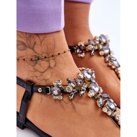 Sandalias Mujer Chanclas Con Piedras Negro Lenisa 5