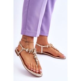 Sandalias Mujer Con Piedras Oro Lenis dorado 2