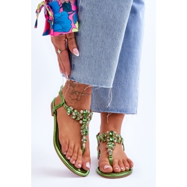 Sandalias Mujer Con Piedras Verde Lenis 1