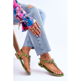 Sandalias Mujer Con Piedras Verde Lenis 5