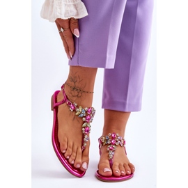 Chanclas De Mujer Con Piedras Fucsia Lenisa rosado 1