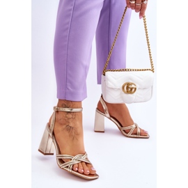 FB2 Sandalias Clásicas De Cuero Con Tacón Golden Bernett dorado 2