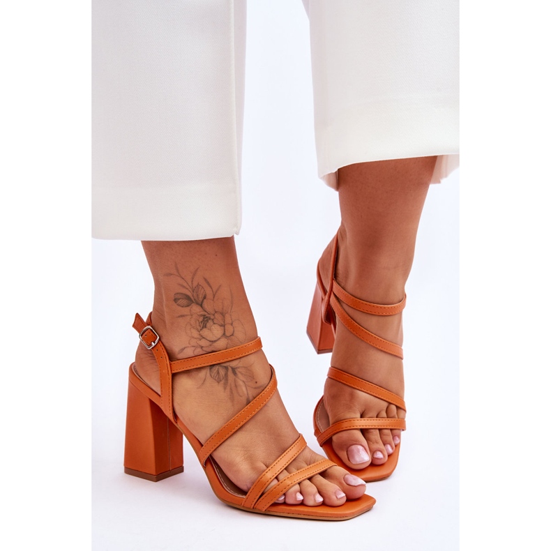 Sandalias Tacón Florentina Piel Naranja 1