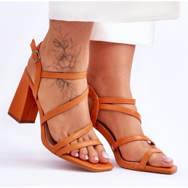 Sandalias Tacón Florentina Piel Naranja 6
