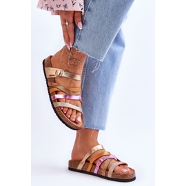 FB2 Pantuflas De Mujer Con Plataforma Y Rayas De Trébol Dorado 5