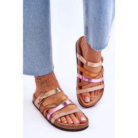 FB2 Pantuflas De Mujer Con Plataforma Y Rayas De Trébol Dorado 4