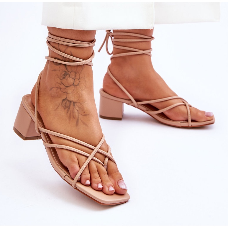 Sandalias Atadas Tacones Altos Beige Secret Love 2