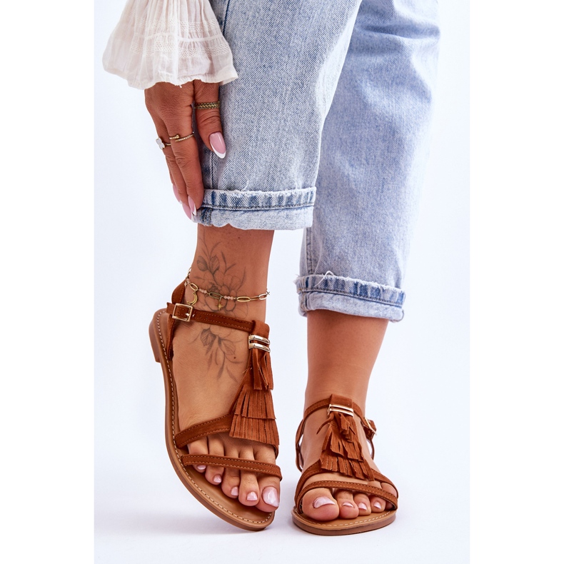 Sandalias Mujer Planas Ante Boho Marrón Lucami 1