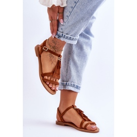 Sandalias Mujer Planas Ante Boho Marrón Lucami 4
