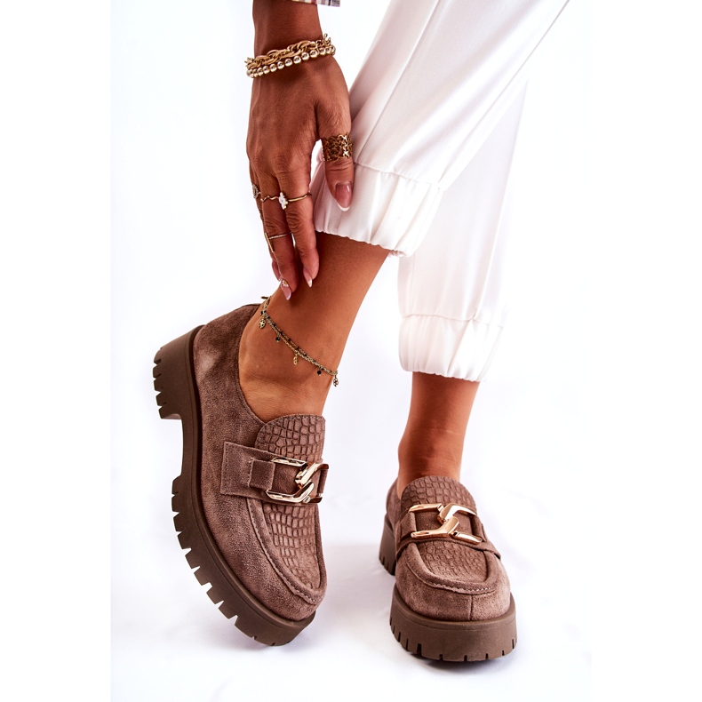 Lemar Zapatos de marrón claro de gamuza para mujeres con un adorno 3