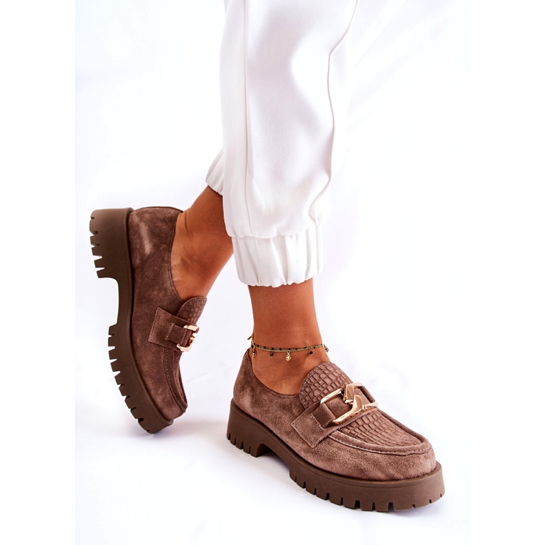 Lemar Zapatos de marrón claro de gamuza para mujeres con un adorno 2