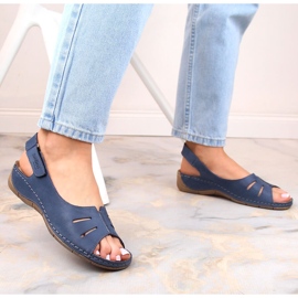 Cómodas sandalias de piel para mujer con velcro Helios 117 azul 3