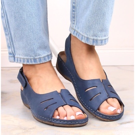 Cómodas sandalias de piel para mujer con velcro Helios 117 azul 4