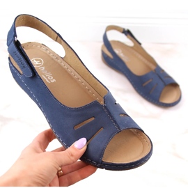Cómodas sandalias de piel para mujer con velcro Helios 117 azul 5