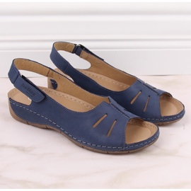 Cómodas sandalias de piel para mujer con velcro Helios 117 azul 6