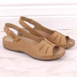 Cómodas sandalias mujer de piel con velcro marrón Helios 117 5