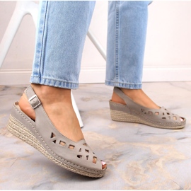 Cómodas sandalias cuña mujer piel gris Helios 110-33 2
