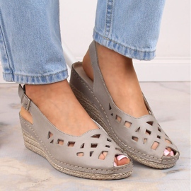 Cómodas sandalias cuña mujer piel gris Helios 110-33 3