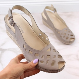 Cómodas sandalias cuña mujer piel gris Helios 110-33 4