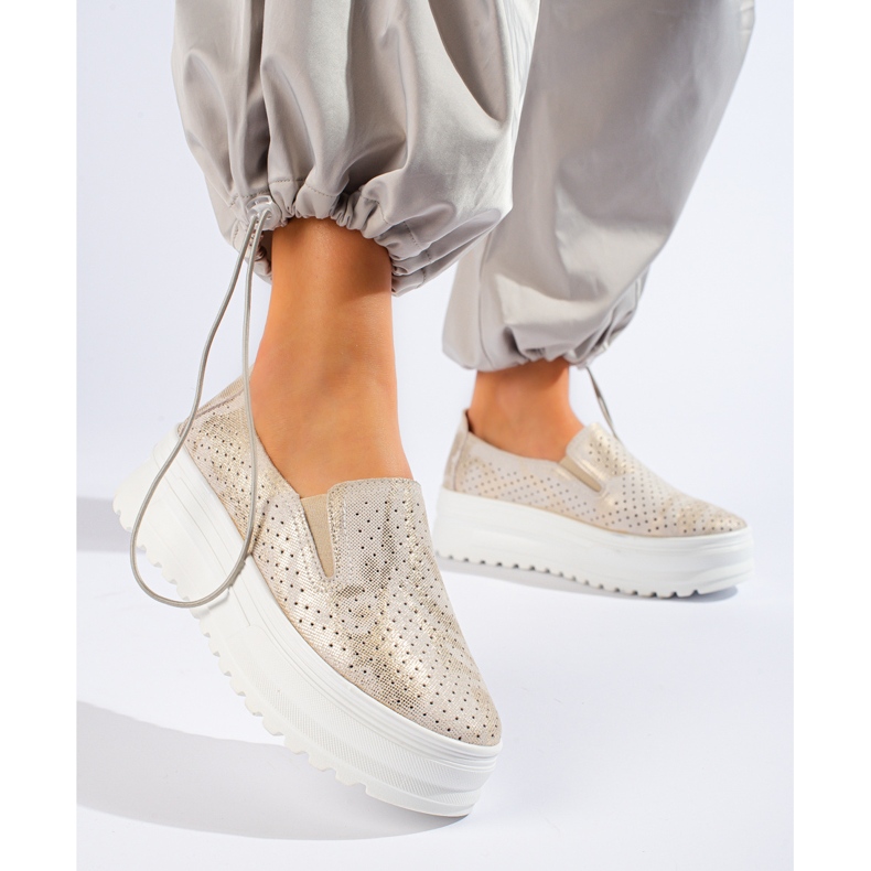 Zapatos slip on mujer piel dorados Shelovet 2