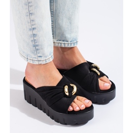 Sandalias de cuña alta negras de Shelovet negro 3