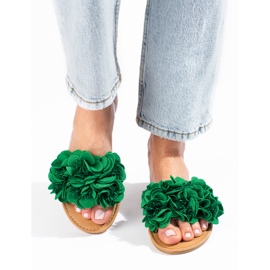 Babucha mujer verde con flores Shelovet 1