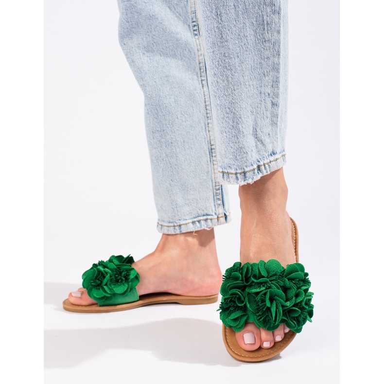 Babucha mujer verde con flores Shelovet 2