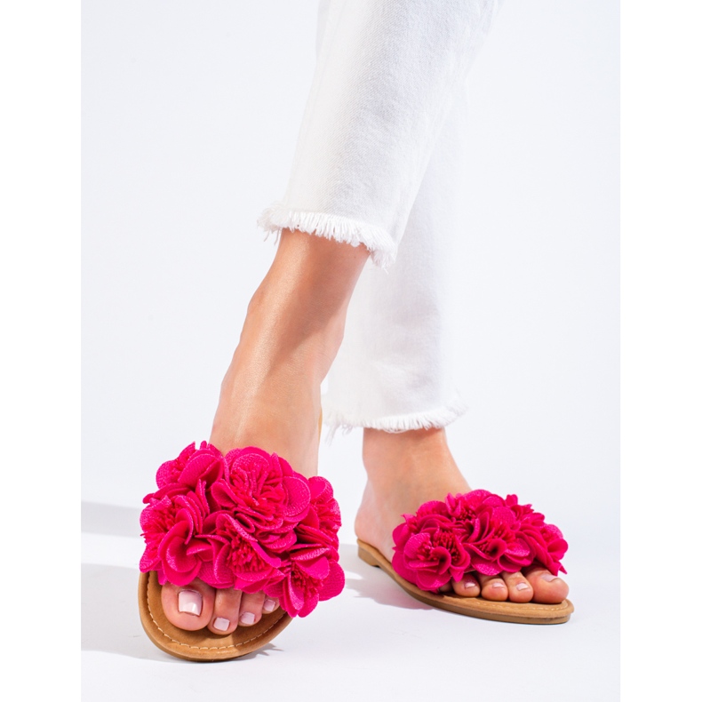 Pantuflas de mujer rosas con flores Shelovet rosado 2