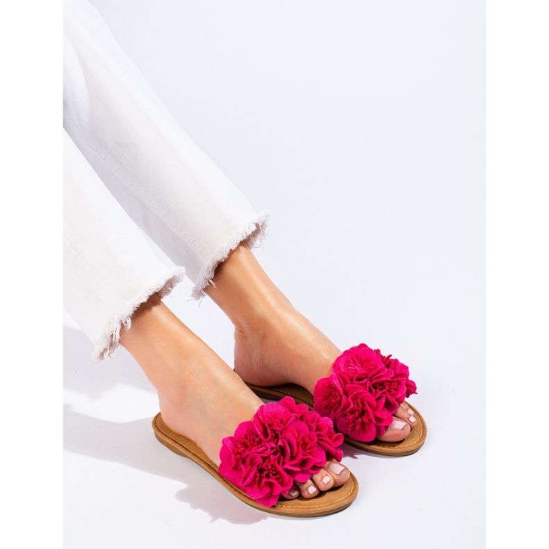 Pantuflas de mujer rosas con flores Shelovet 1